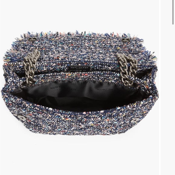 Kurt Geiger Tweed Large Kensington Bag Black Blue Shoulder Flap Closure NEW - Picture 5 of 16